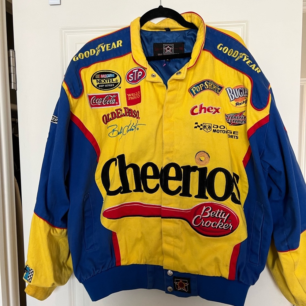 VTG JH Design Cheerios Racing Jacket #43 Bobby Labonte Men XL Embroidery Patches